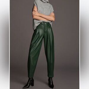 MAEVE Faux Leather Taper Pleated Pants